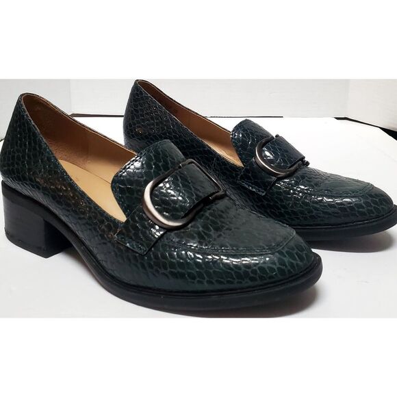 Naturalizer Pascal Shoes 8M Green Snakeskin Embossed Round Toe Buckle Bit Heels - Picture 7 of 16